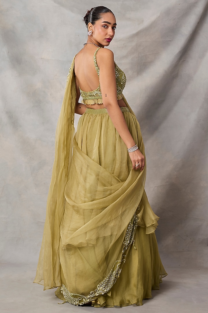 Sage Green Organza & Net Skirt Reception Saree Set by AWIGNA BY VARSHA & RITTU at Pernia's Pop Up Shop