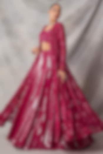 Red Organza & Net Embroidered Jacket Set by AWIGNA BY VARSHA & RITTU at Pernia's Pop Up Shop