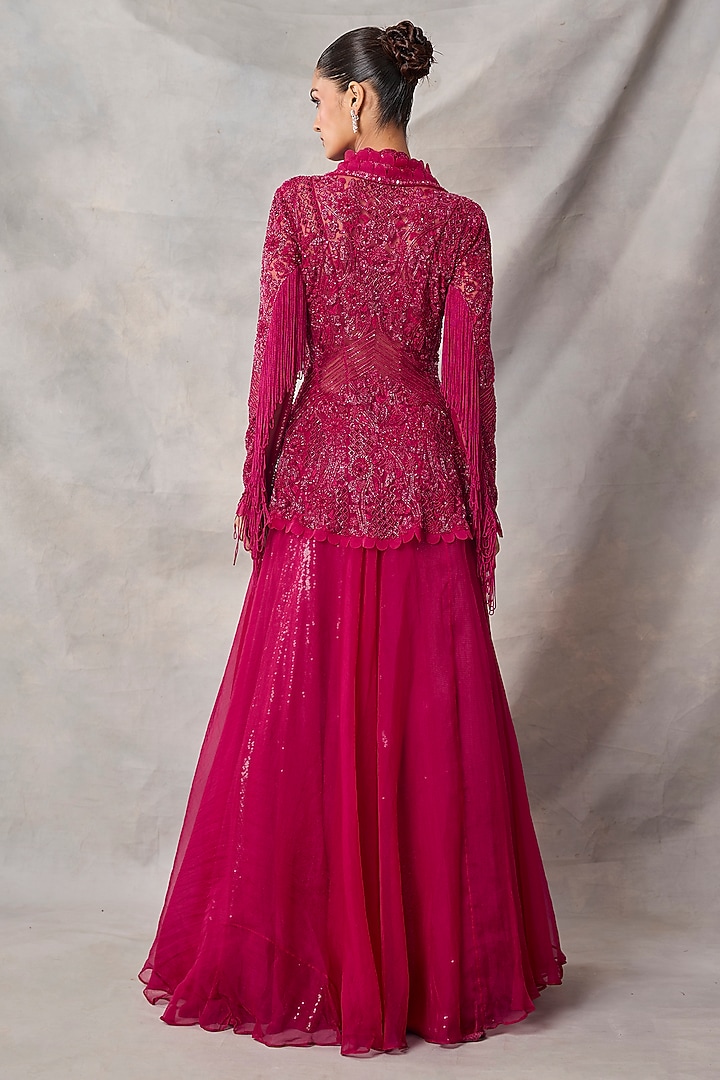 Red Organza & Net Embroidered Jacket Set by AWIGNA BY VARSHA & RITTU at Pernia's Pop Up Shop