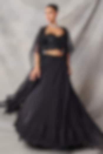 Black Organza & Net Cape Set by AWIGNA BY VARSHA & RITTU at Pernia's Pop Up Shop