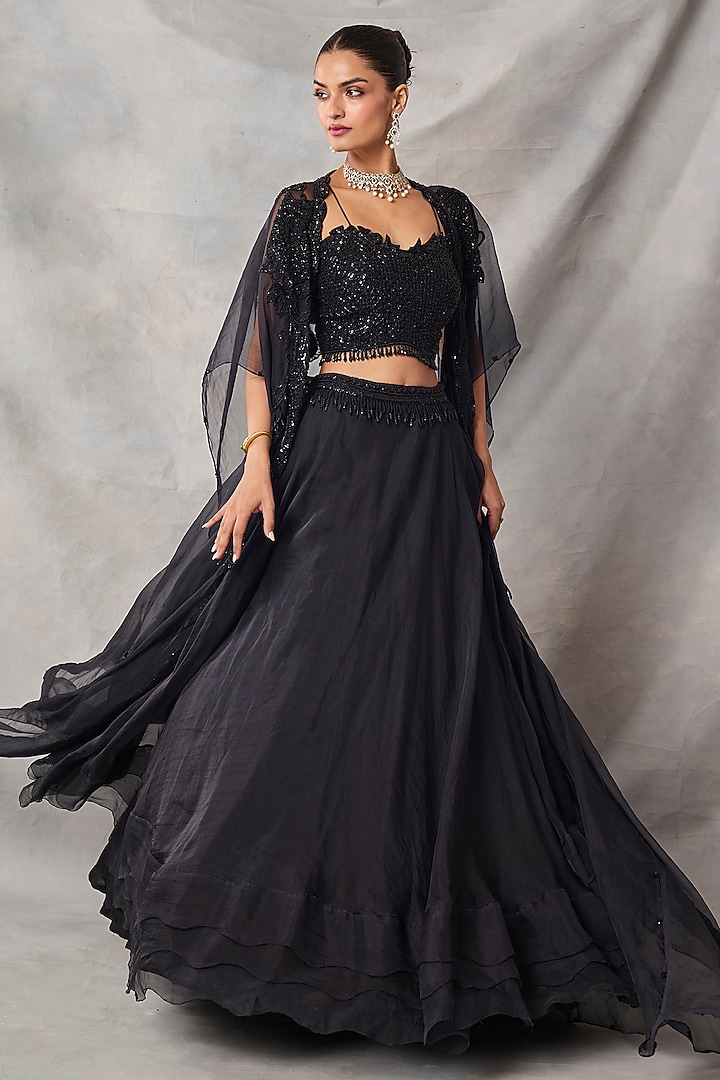 Black Organza & Net Cape Set by AWIGNA BY VARSHA & RITTU at Pernia's Pop Up Shop
