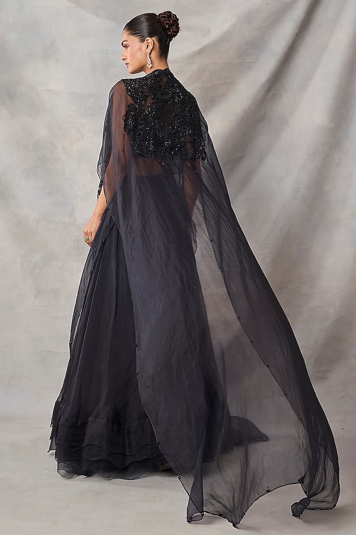 Black Organza & Net Cape Set by AWIGNA BY VARSHA & RITTU at Pernia's Pop Up Shop