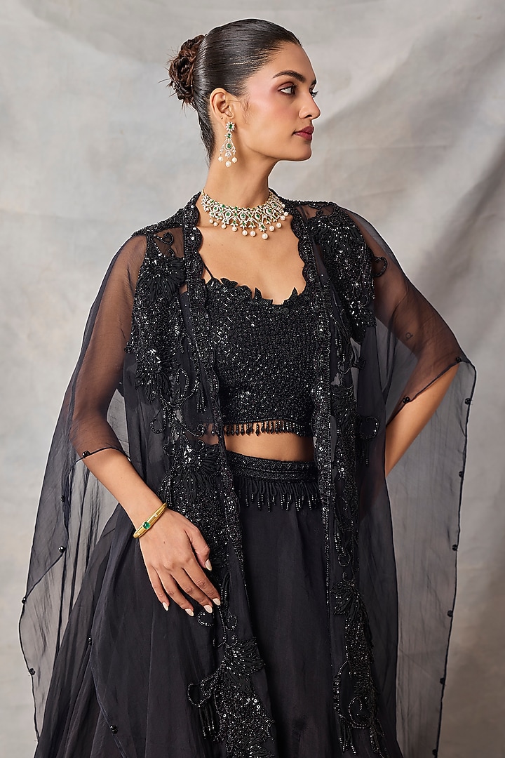 Black Organza & Net Cape Set by AWIGNA BY VARSHA & RITTU at Pernia's Pop Up Shop