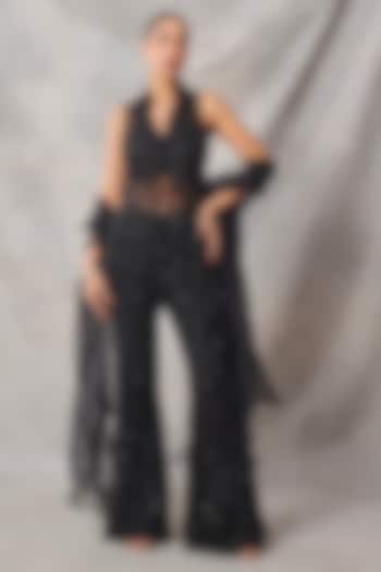 Black Organza & Net Embroidered Pant Set by AWIGNA BY VARSHA & RITTU at Pernia's Pop Up Shop