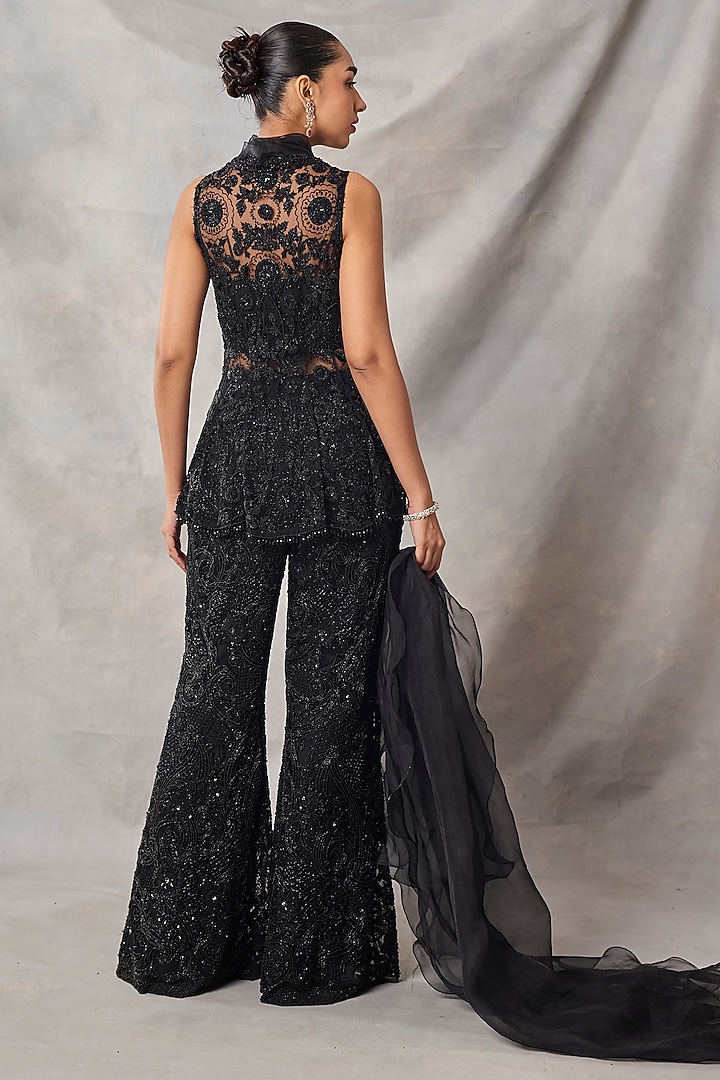 Black Organza & Net Embroidered Pant Set by AWIGNA BY VARSHA & RITTU at Pernia's Pop Up Shop