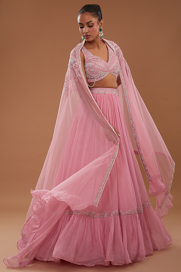 Pink Organza Wedding Lehenga Set by AWIGNA BY VARSHA & RITTU at Pernia's Pop Up Shop