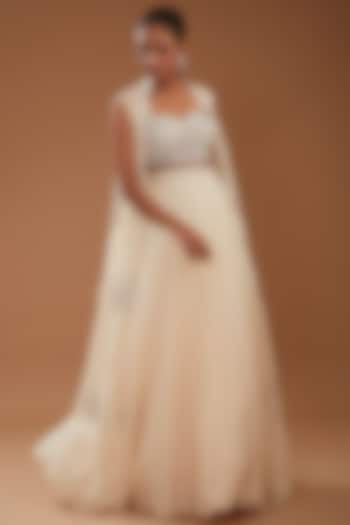 Ivory Organza Jacket Wedding Lehenga Set by AWIGNA BY VARSHA & RITTU at Pernia's Pop Up Shop