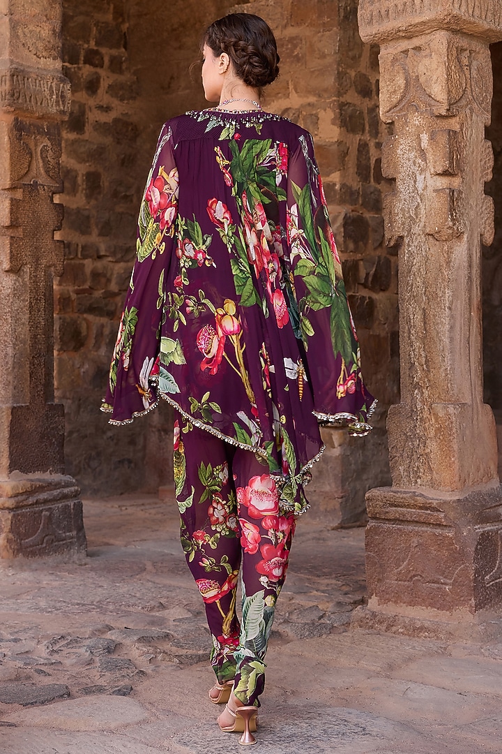 Purple Georgette Printed Tunic Set by AWIGNA BY VARSHA & RITTU at Pernia's Pop Up Shop