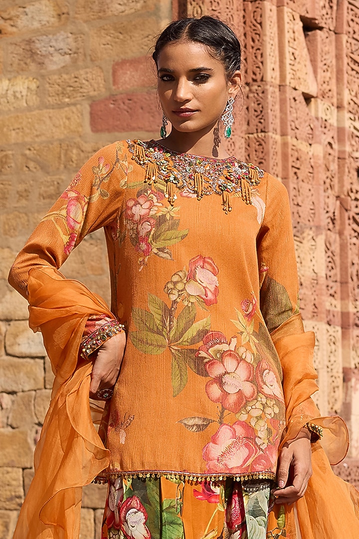 Orange Georgette Printed Tunic Set by AWIGNA BY VARSHA & RITTU at Pernia's Pop Up Shop