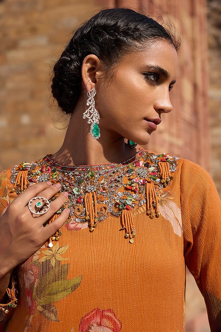 Orange Georgette Printed Tunic Set by AWIGNA BY VARSHA & RITTU at Pernia's Pop Up Shop