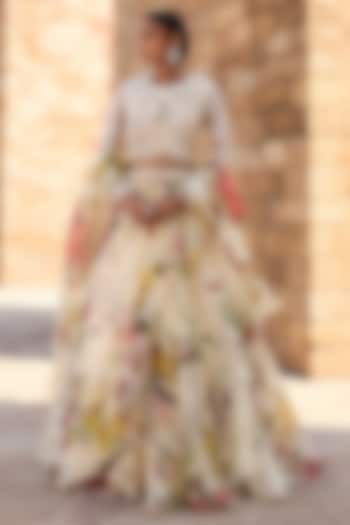 Ivory Organza Printed Skirt Set by AWIGNA BY VARSHA & RITTU at Pernia's Pop Up Shop