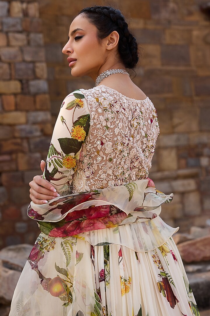 Ivory Georgette Printed Wedding Anarkali Set by AWIGNA BY VARSHA & RITTU at Pernia's Pop Up Shop