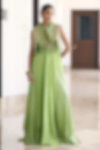 Light Green Flat Organza Skirt Set by AWIGNA BY VARSHA & RITTU at Pernia's Pop Up Shop