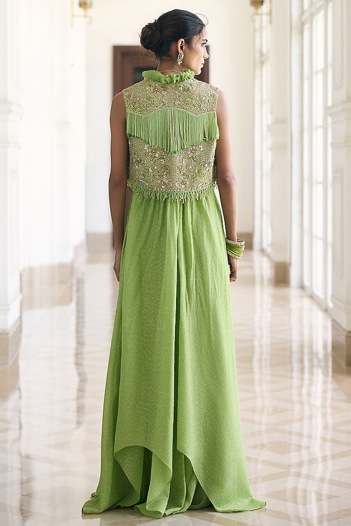 Light Green Flat Organza Skirt Set by AWIGNA BY VARSHA & RITTU at Pernia's Pop Up Shop