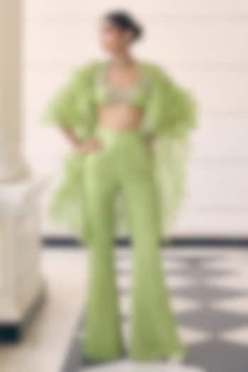 Light Green Organza & Sequin Embellished Pant Set by AWIGNA BY VARSHA & RITTU at Pernia's Pop Up Shop