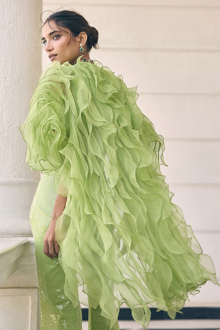 Light Green Organza & Sequin Embellished Pant Set by AWIGNA BY VARSHA & RITTU at Pernia's Pop Up Shop