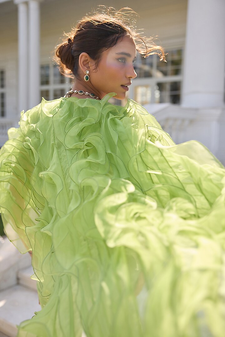 Light Green Organza & Sequin Embellished Pant Set by AWIGNA BY VARSHA & RITTU at Pernia's Pop Up Shop
