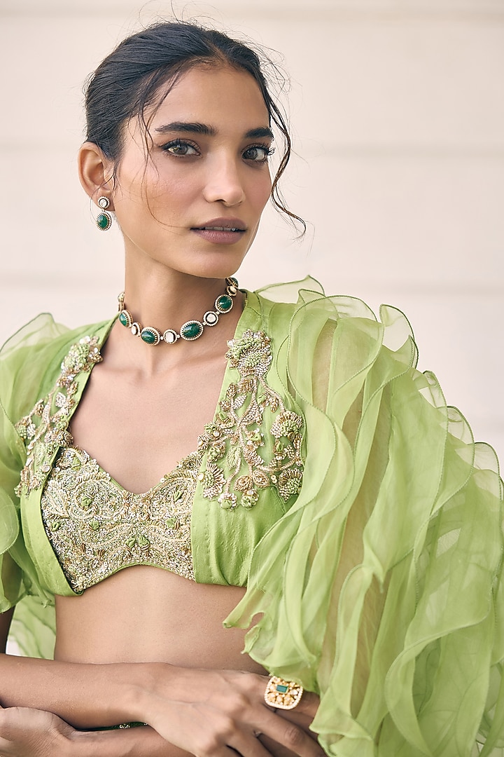 Light Green Organza & Sequin Embellished Pant Set by AWIGNA BY VARSHA & RITTU at Pernia's Pop Up Shop