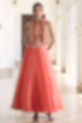 Orange Tulle Embellished Skirt Set by AWIGNA BY VARSHA & RITTU at Pernia's Pop Up Shop