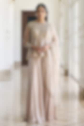 Ivory Tissue & Organza Embellished Wide-Legged Pant Set  by AWIGNA BY VARSHA & RITTU at Pernia's Pop Up Shop