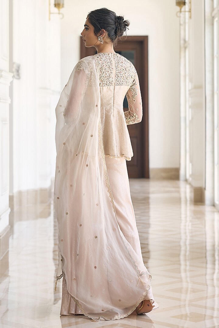 Ivory Tissue & Organza Embellished Wide-Legged Pant Set by AWIGNA BY VARSHA & RITTU at Pernia's Pop Up Shop