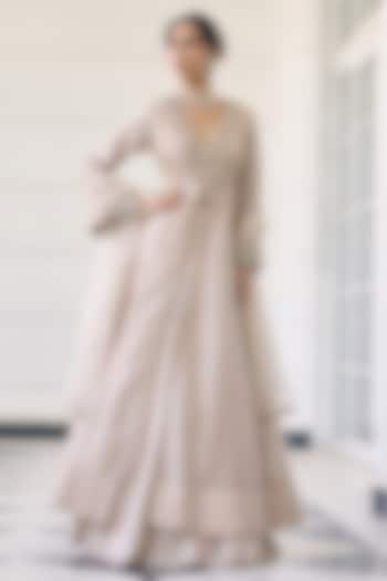 Ivory Tissue & Organza Embellished Bridal Anarkali Set by AWIGNA BY VARSHA & RITTU at Pernia's Pop Up Shop
