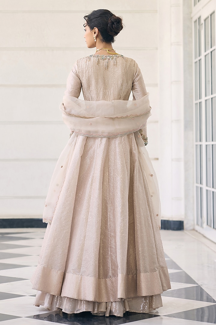 Ivory Tissue & Organza Embellished Bridal Anarkali Set by AWIGNA BY VARSHA & RITTU at Pernia's Pop Up Shop