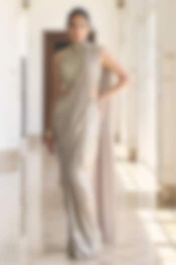 Grey Net & Glass Georgette Draped Wedding Saree Set  by AWIGNA BY VARSHA & RITTU at Pernia's Pop Up Shop