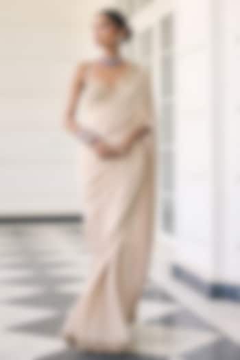 Champagne Ivory Net & Shimmer Georgette Embellished Reception Saree Set by AWIGNA BY VARSHA & RITTU at Pernia's Pop Up Shop