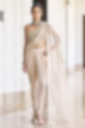 Ivory Net & Georgette Embellished Draped Dhoti Pant Set by AWIGNA BY VARSHA & RITTU at Pernia's Pop Up Shop