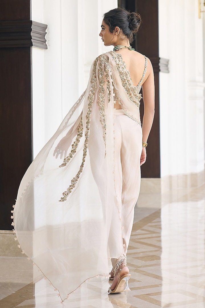 Ivory Net & Georgette Embellished Draped Dhoti Pant Set by AWIGNA BY VARSHA & RITTU at Pernia's Pop Up Shop