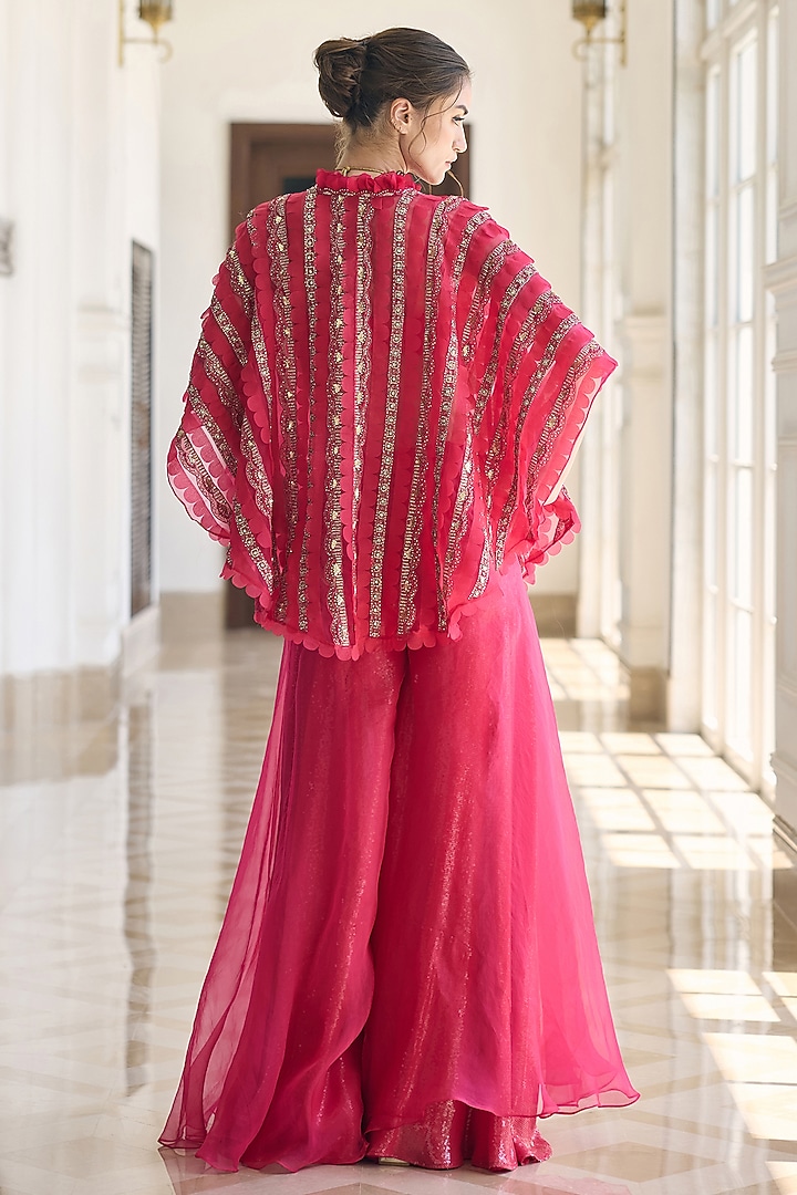 Pink Organza Sequin Embroidered Kaftan Set by AWIGNA BY VARSHA & RITTU at Pernia's Pop Up Shop