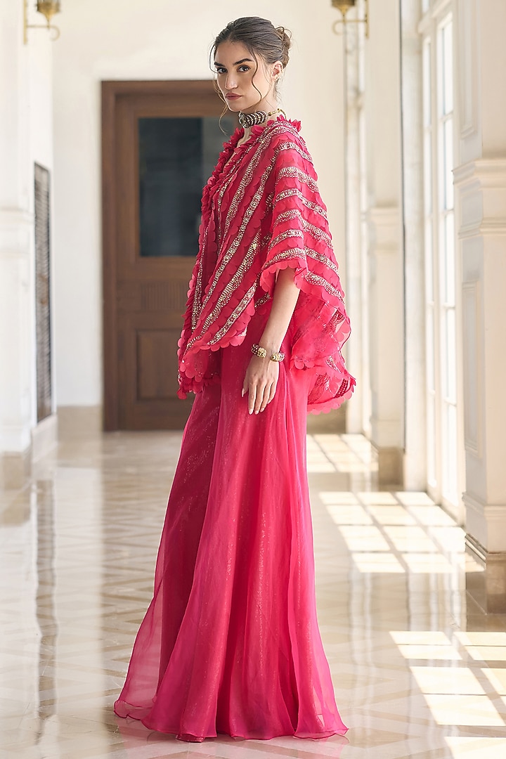 Pink Organza Sequin Embroidered Kaftan Set by AWIGNA BY VARSHA & RITTU at Pernia's Pop Up Shop