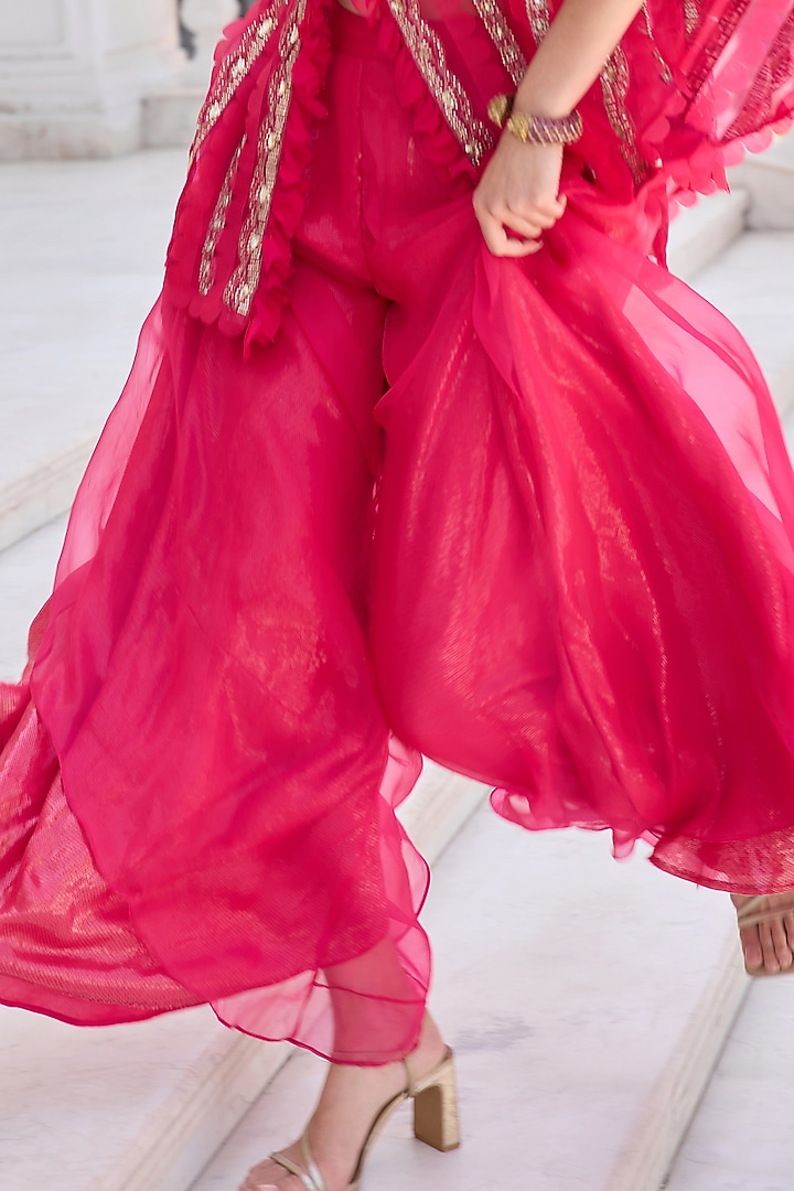 Pink Organza Sequin Embroidered Kaftan Set by AWIGNA BY VARSHA & RITTU at Pernia's Pop Up Shop