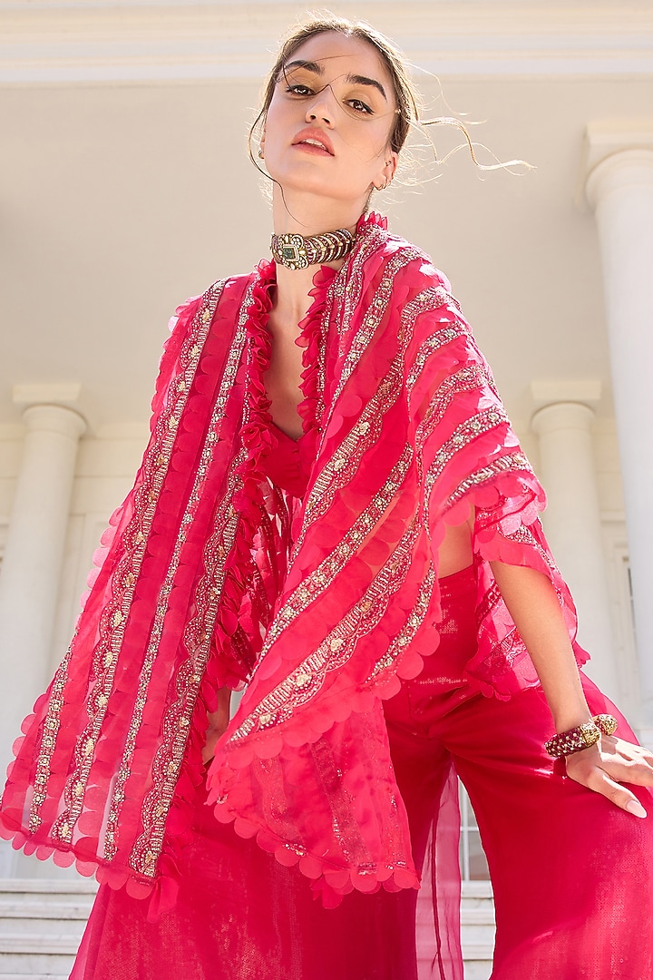 Pink Organza Sequin Embroidered Kaftan Set by AWIGNA BY VARSHA & RITTU at Pernia's Pop Up Shop
