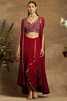 Fuchsia Georgette Cape Set by AWIGNA BY VARSHA & RITTU-TROUSSEAU