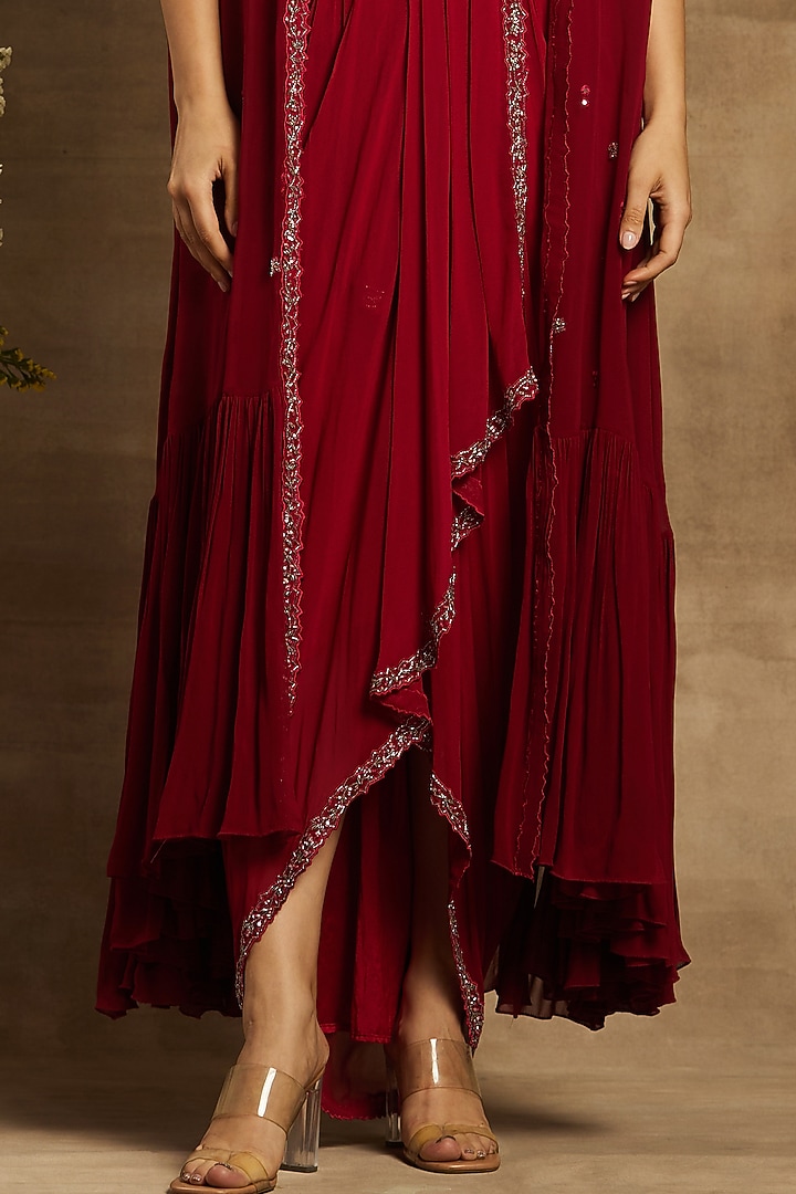 Fuchsia Georgette Cape Set by AWIGNA BY VARSHA & RITTU at Pernia's Pop Up Shop