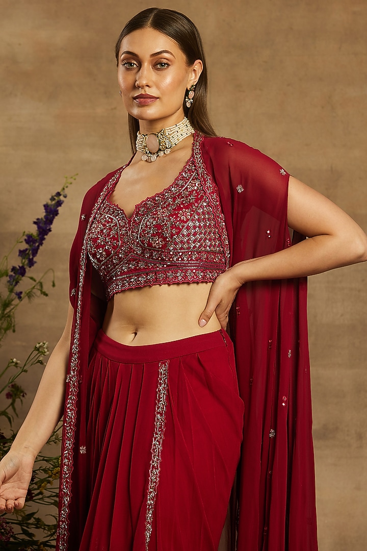 Fuchsia Georgette Cape Set by AWIGNA BY VARSHA & RITTU at Pernia's Pop Up Shop