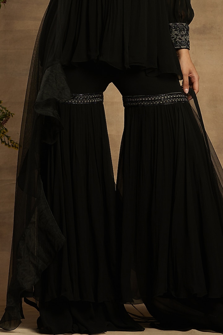 Black Georgette Wedding Sharara Set by AWIGNA BY VARSHA & RITTU at Pernia's Pop Up Shop