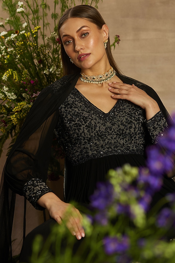 Black Georgette Wedding Sharara Set by AWIGNA BY VARSHA & RITTU at Pernia's Pop Up Shop