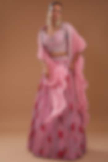 Pink Crepe Floral Printed Wedding Lehenga Set by AWIGNA BY VARSHA & RITTU at Pernia's Pop Up Shop