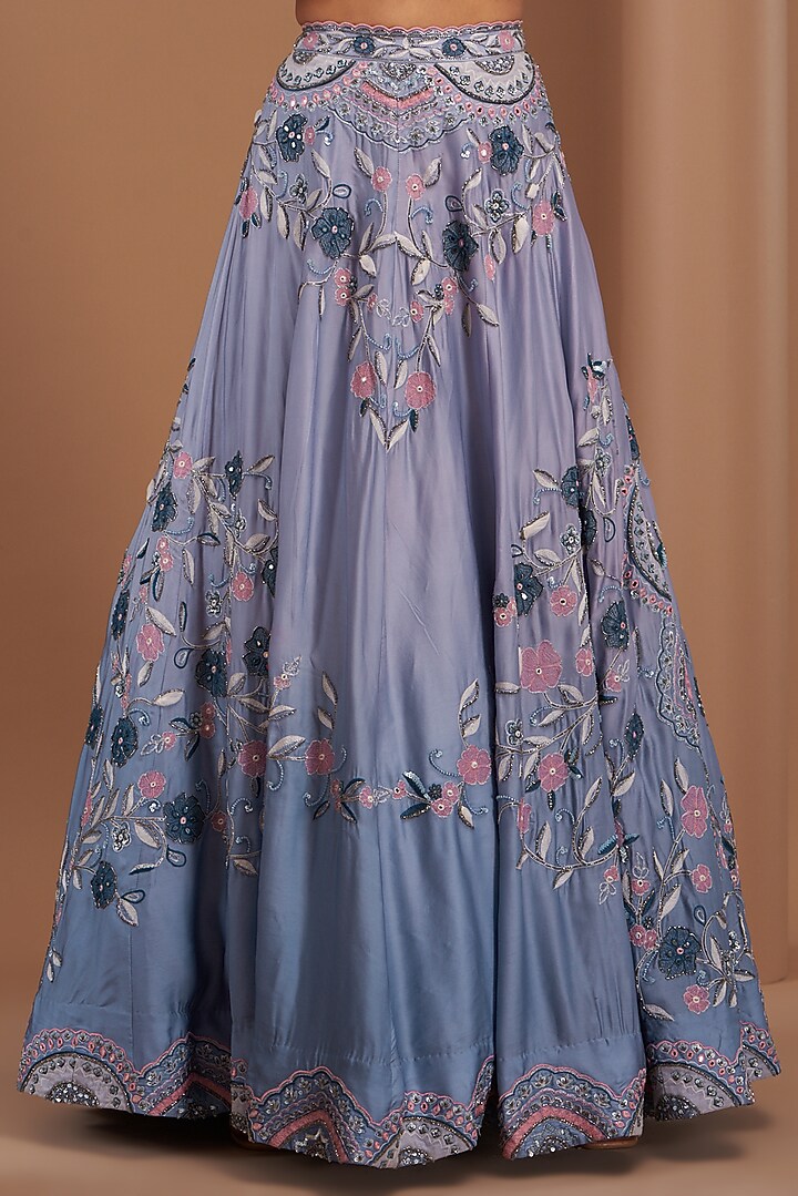 Blue Ombre Organza Embroidered Wedding Lehenga Set by AWIGNA BY VARSHA & RITTU at Pernia's Pop Up Shop