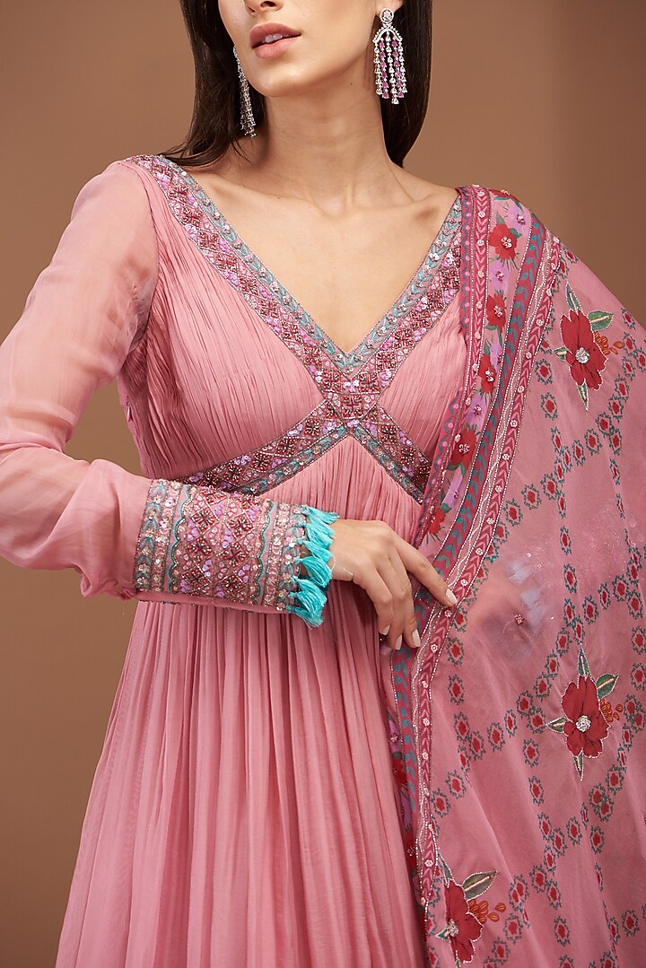 Lilac Organza Embroidered Gown With Dupatta by AWIGNA BY VARSHA & RITTU at Pernia's Pop Up Shop