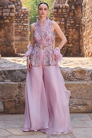 Lavender Organza Sharara Set by AWIGNA BY VARSHA & RITTU
