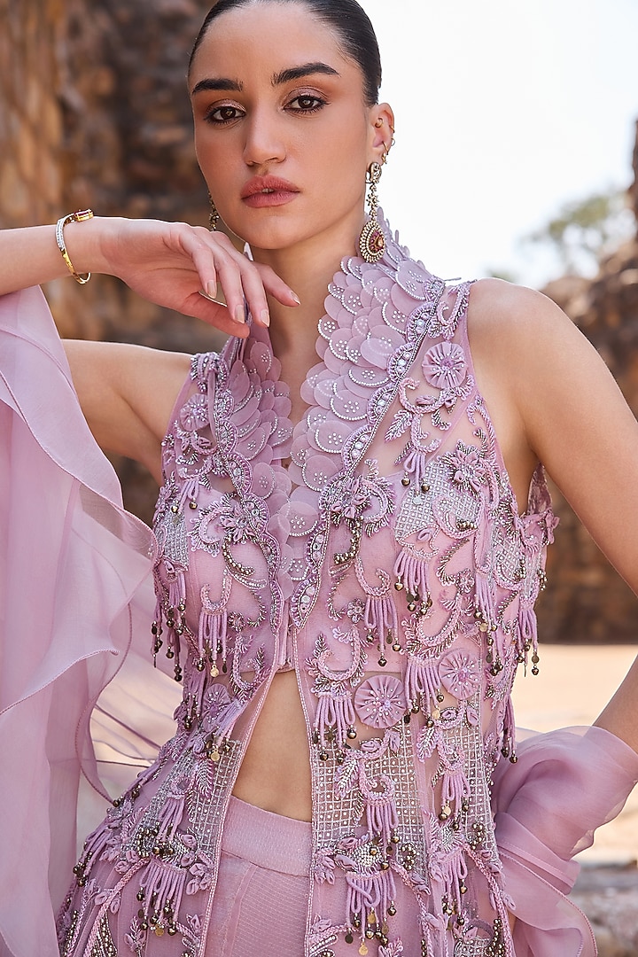 Lavender Organza Bridal Sharara Set by AWIGNA BY VARSHA & RITTU at Pernia's Pop Up Shop