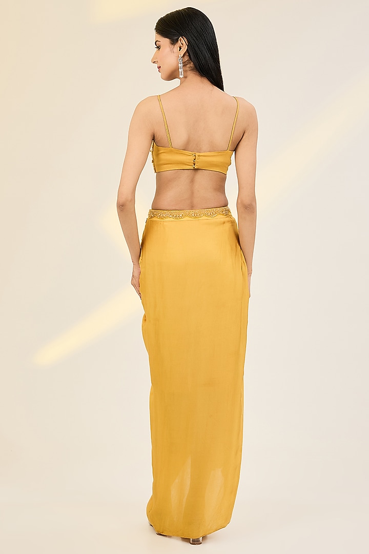 Yellow Net & Organza Hand Embroidered Jacket Set by AWIGNA BY VARSHA & RITTU at Pernia's Pop Up Shop