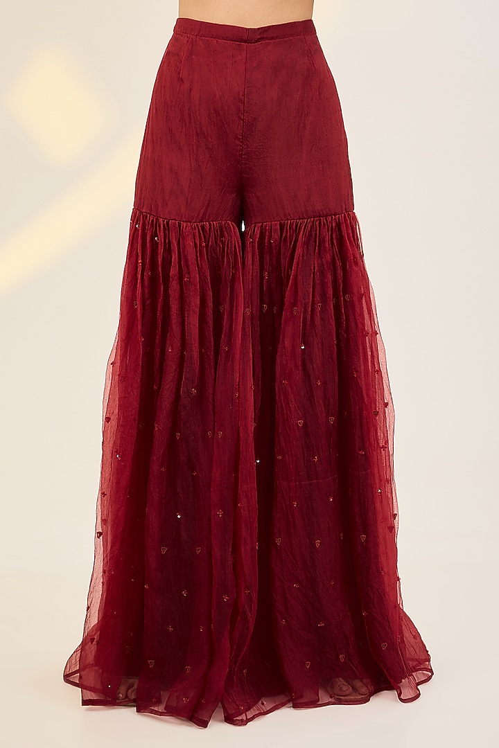 Red Organza & Net Hand Embroidered Bridal Sharara Set by AWIGNA BY VARSHA & RITTU at Pernia's Pop Up Shop