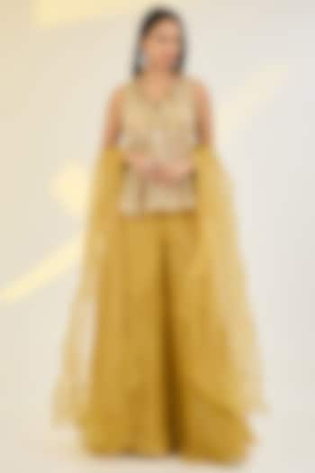 Yellow Net & Organza Palazzo Pant Set by AWIGNA BY VARSHA & RITTU at Pernia's Pop Up Shop