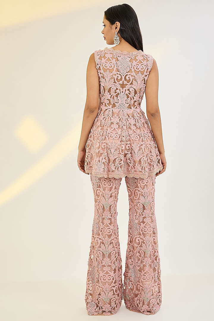 Rose Pink Net & Organza Pant Set by AWIGNA BY VARSHA & RITTU at Pernia's Pop Up Shop