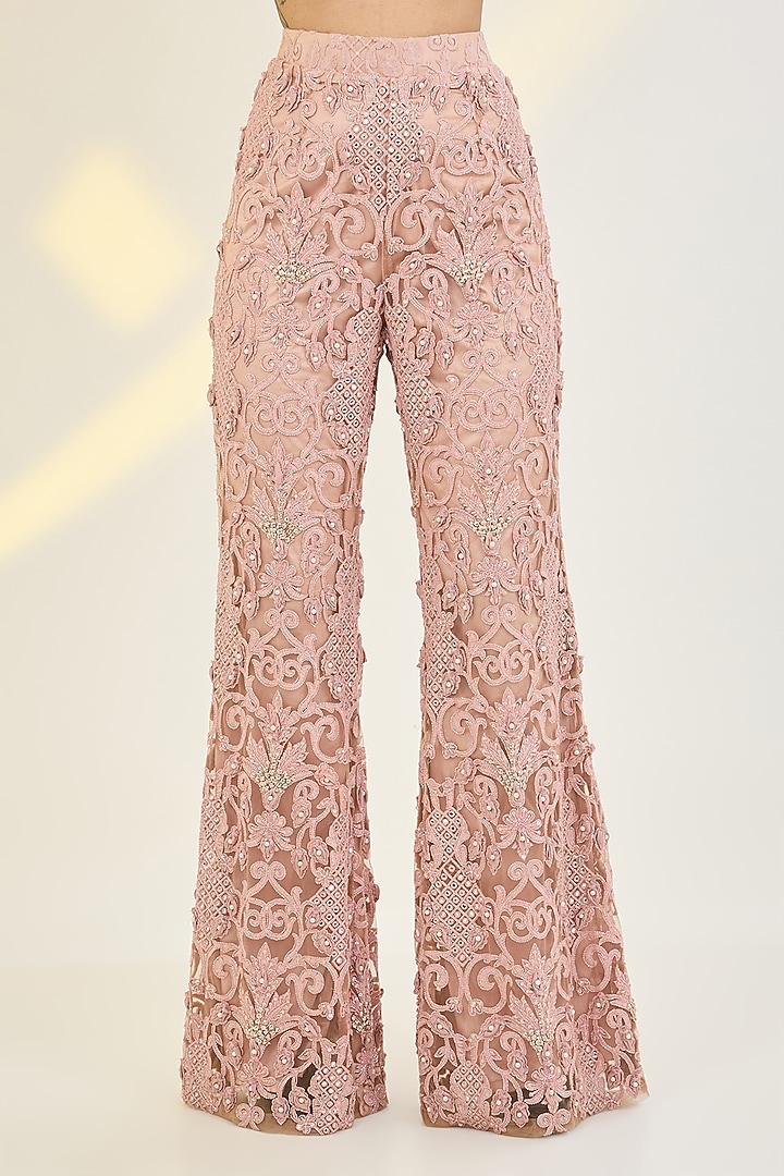 Rose Pink Net & Organza Pant Set by AWIGNA BY VARSHA & RITTU at Pernia's Pop Up Shop